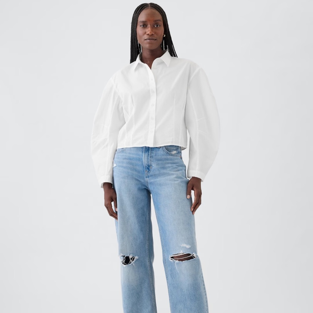 NWT Gap Organic Poplin Barrel Sleeve cropped shirt - Size Small
